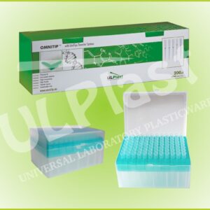 83240 Końcówki OMNITIP® OM-200-S-F-RB-C do pipet, poj. 1-200 µl, dł. 58,5 mm, bezbarwne, w pojemnikach typu rack, sterylne z filtrem.