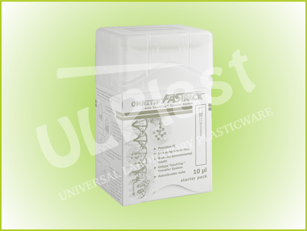 84510 Końcówki OMNITIP® OM-300-SFR-C do pipet, poj. 2-300 µl, dł. 58,5 mm, bezbarwne, stos Starter.