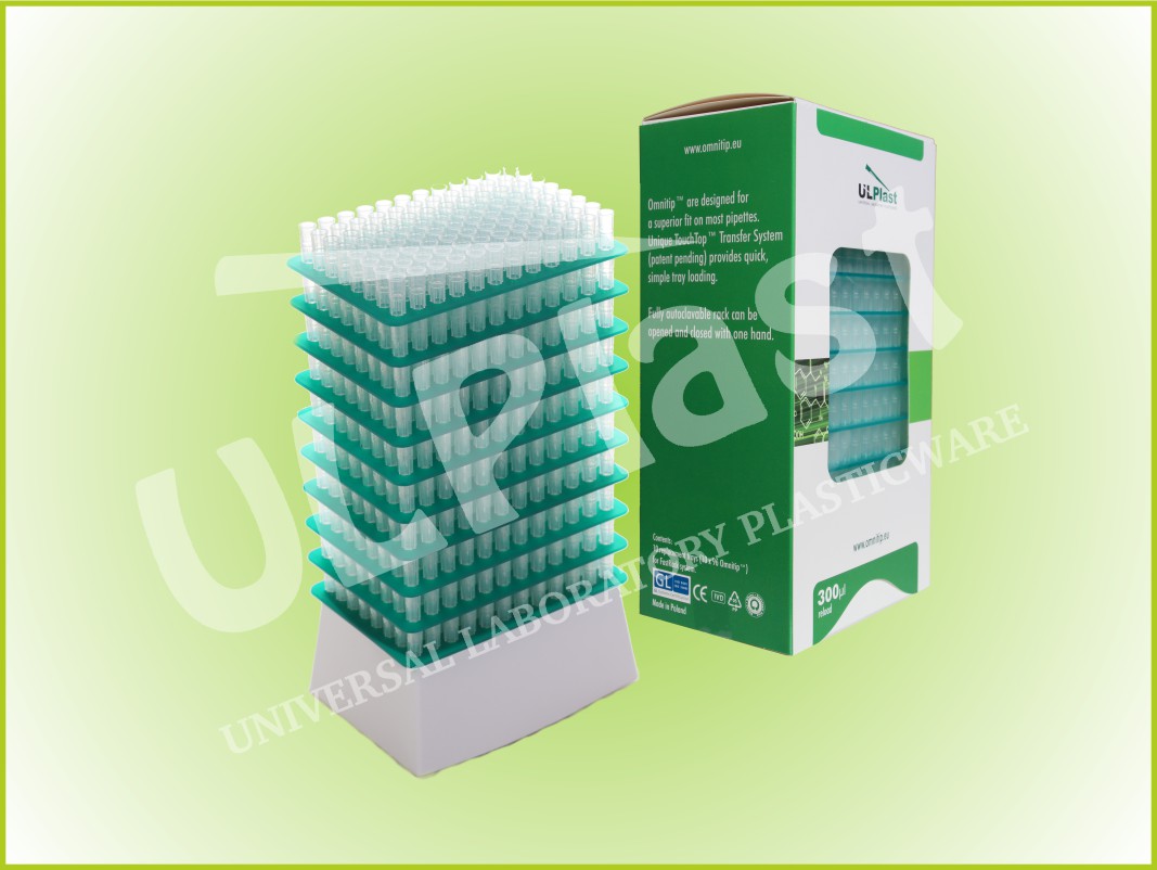 84710 Końcówki OMNITIP® OM-300-RF-C do pipet, poj. 2-300 µl, dł. 58,5 mm, bezbarwne, stos Reload.