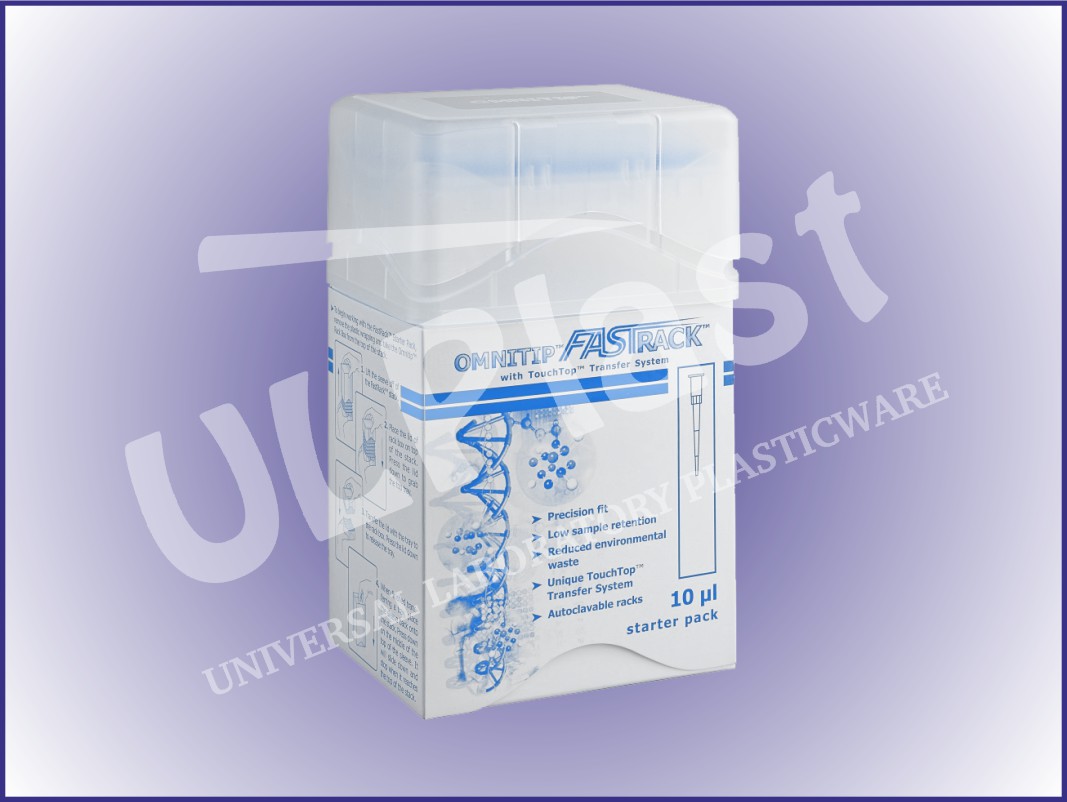 85510 Końcówki OMNITIP® OM-1000-SFR-B do pipet, poj. 100-1000 µl, dł. 83 mm, niebieskie, stos Starter.