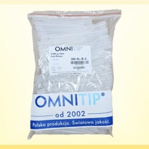 88011 Końcówki OMNITIP® OM-5L-B-C do pipet, poj. 500-5000 µl, dł. 129 mm, bezbarwne, pakowane w worku.