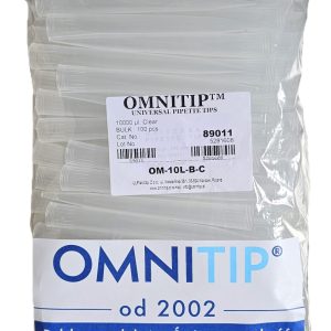 89011 Końcówki OMNITIP® OM-10L-B-C do pipet, poj. 1000-10000 µl, dł. 154,4 mm, bezbarwne, pakowane w worku.